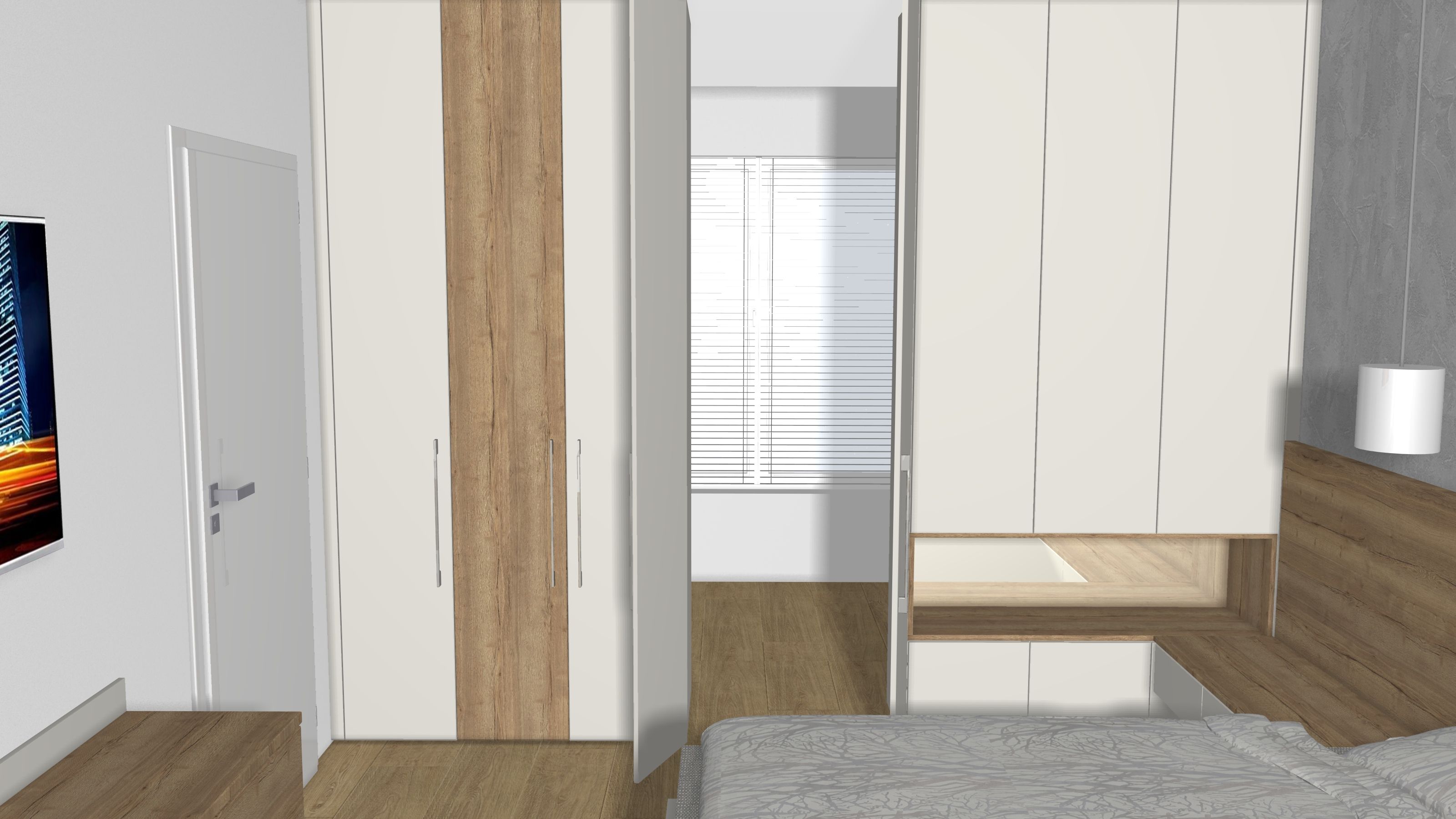 Ložnice s šatnou a toaletním stolkem - pohled na vestavěné skříně 2